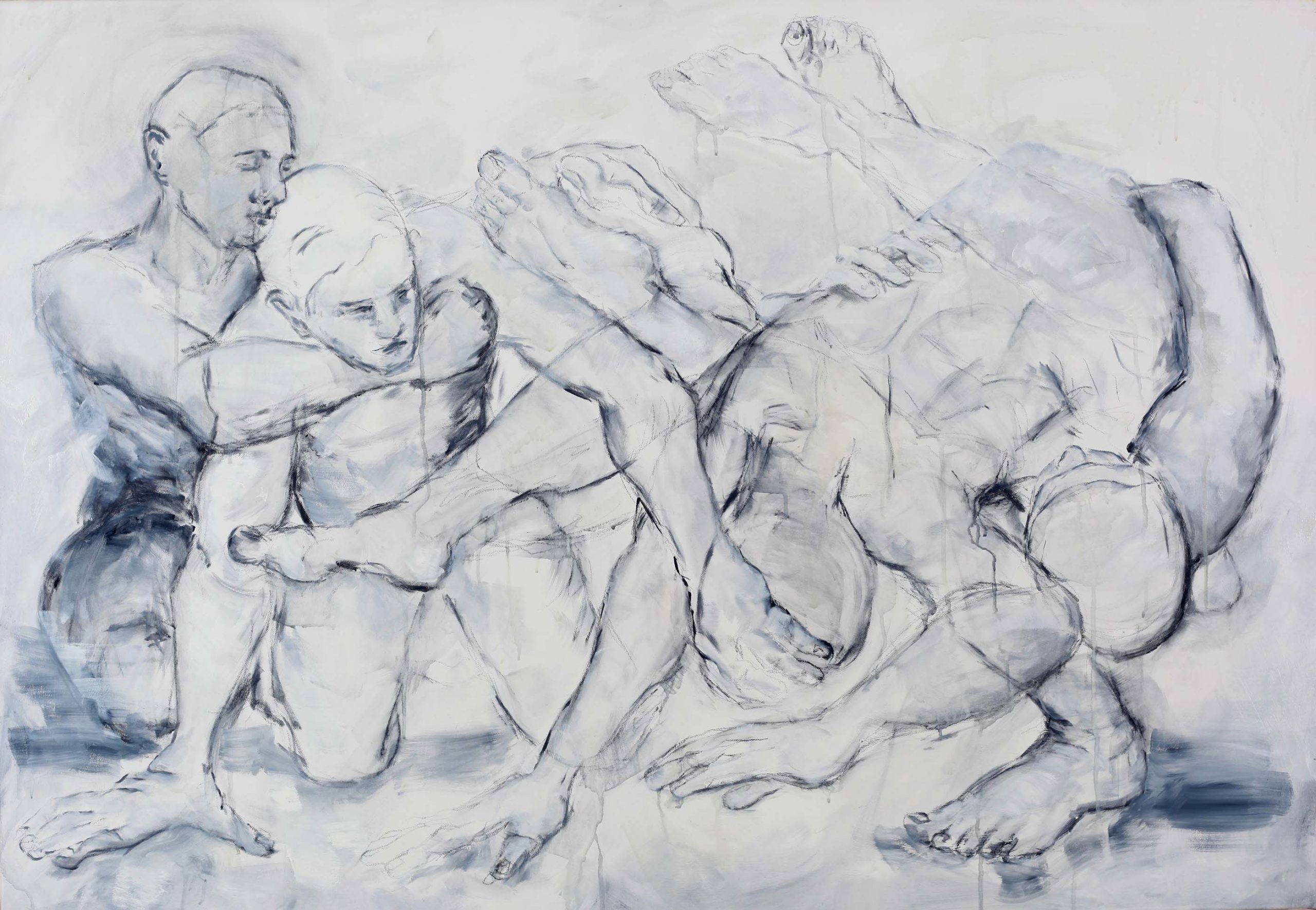 Violence Tenderness Grey, 130 x 90, Oil chalk canvas