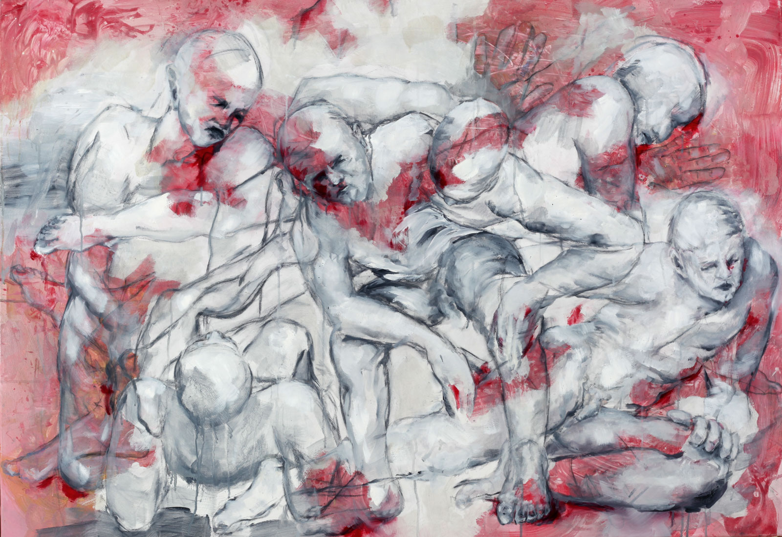 Violence Tenderness - Red, 130 x 90, Oil Chalk /Canvas